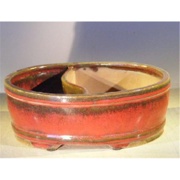 Paisaje 10 x 8 x 3.75 in. Ceramic Bonsai Pot, Parisian Red - Oval PA2529710 - main